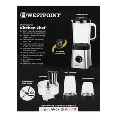 Westpoint WF-445 Professional Kitchen Chef Blender, Dry & Wet Grinder, Chopper, Slicer 4 In 1 With Official Warranty